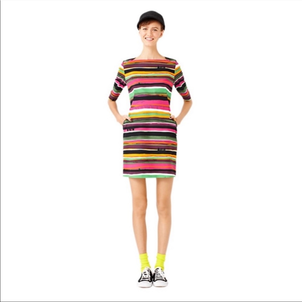 Kate Spade Saturday Slash Pocket Multicolor Striped Shift Dress